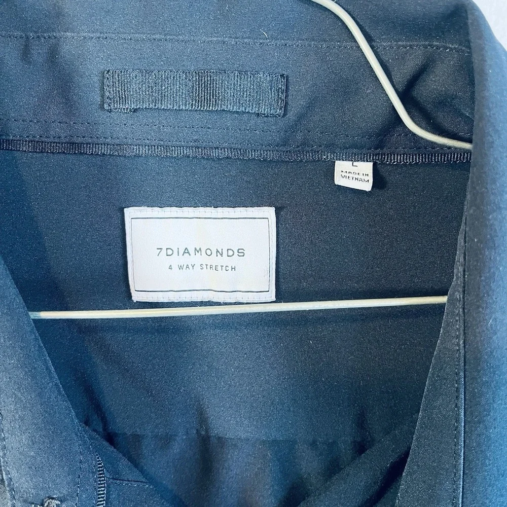 7 DIAMONDS‎ 4 Way Stretch  Shirt Men's Size Large Navy Athletic Fit